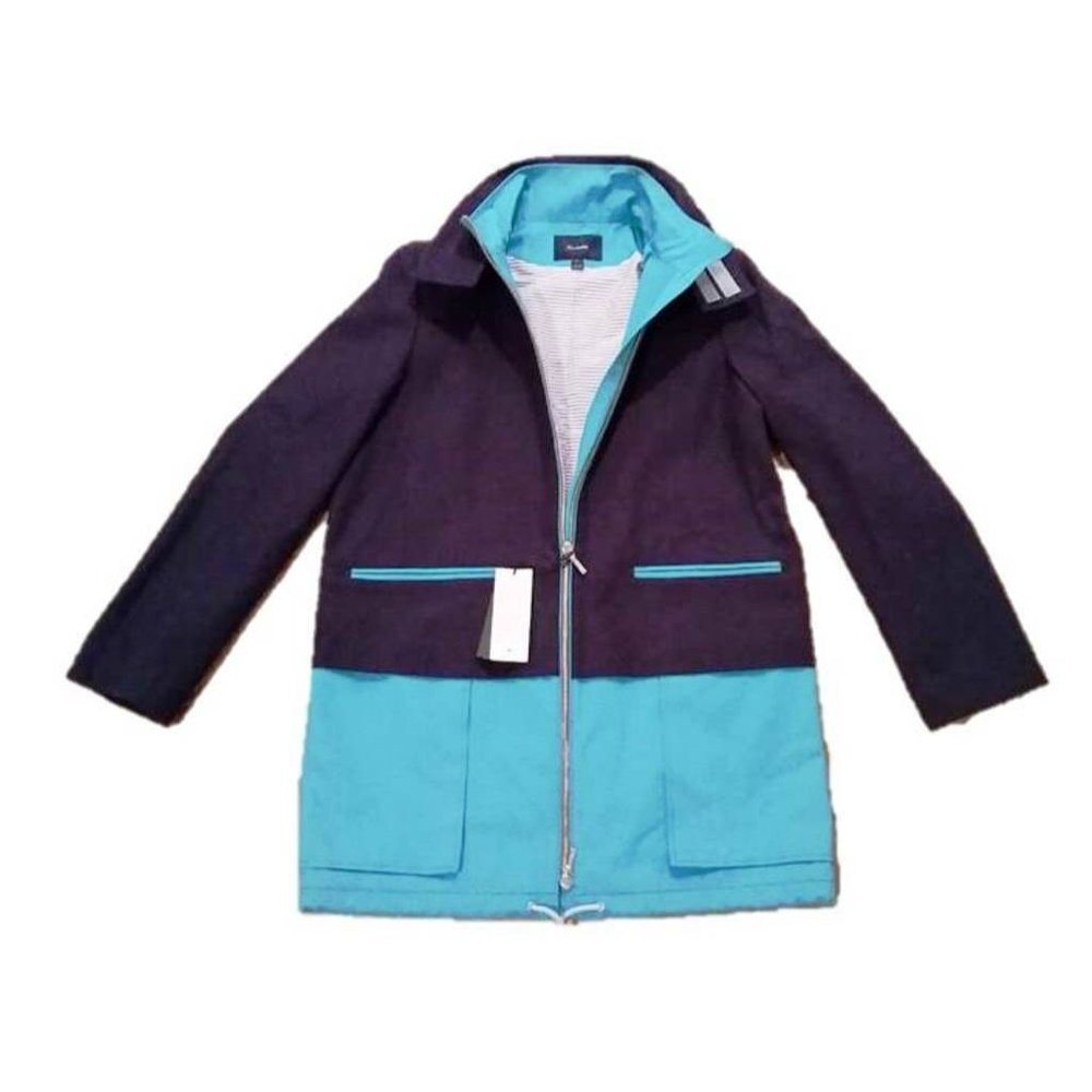 $645 Faconnable Stand Collar Impermeable Rain Coat Blue / Turquoise Zip ( S )